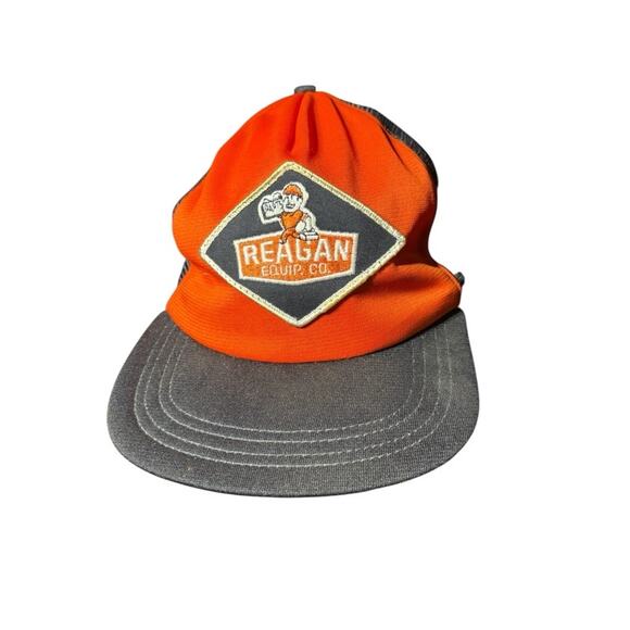 Vintage Reagan Equipment Co. Snapback Dad Hat Trucker Cap Orange Black Mesh 80s - Picture 1 of 8